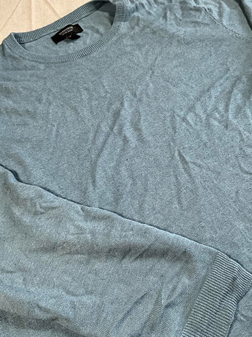 Mens Nordstrom Men's Shop Teal Cotton Linen Blend Crew Neck Sweater (XLarge)